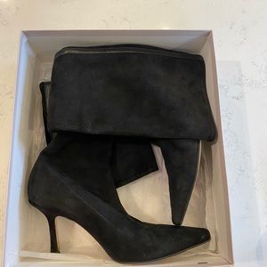 Discounted Shipping! Jimmy Choo Stretch black Suede Pull On Boot- Kitten heel